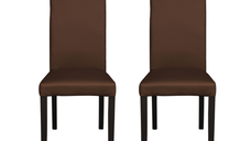 Set de 2 scaune pentru living TEO, cu picioare din lemn wenge si tapiterie din piele ecologica maro deschis, dimensiuni 46x60x98 cm