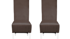 Set de 2 scaune pentru living VANESSA cu picioare din lemn alb si tapiterie maro, dimensiuni 47x60x110 cm