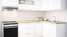 Set de Bucatarie Coltar GERMANIA 240 x 140 cm, 9 Corpuri, Cuptor, Blat Gros, Alb cu Soft-Close