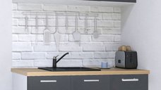 Set de Bucatarie GERMANIA 120 cm cu 4 Corpuri si 3 Sertare, Blat Gros Antracit