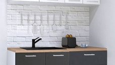 Set de Bucatarie GERMANIA 140 cm, 4 Corpuri cu 3 Sertare, Blat Gros Antracit si Alb