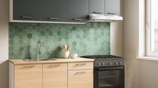 Set de Bucatarie Germania 180 cm, 5 Corpuri, 1 Sertar, Blat Gros Sonoma si Antracit