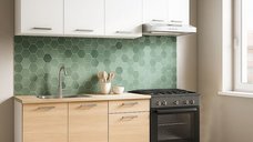 Set de Bucatarie GERMANIA 180 cm, 5 Corpuri cu Sertar, Blat Gros Sonoma si Alb