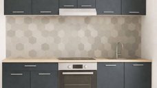 Set de Bucatarie GERMANIA 220 cm cu 6 Corpuri, Cuptor si Sertar, Blat Gros Antracit