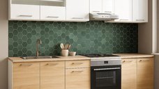 Set de Bucatarie Germania 240 cm - 8 Corpuri cu Cuptor, Blat Gros Sonoma si Alb