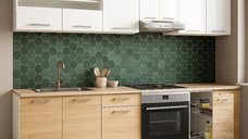 Set de bucatarie GERMANIA 240 cm, 9 corpuri, cuptor si Jolly, blat gros sonoma + alb