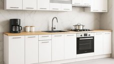 Set de bucatarie GERMANIA 320 cm, 10 corpuri, cuptor inclus, blat gros alb