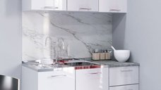 Set de Bucatarie IRIS 120 cm cu 4 Corpuri si Sertar, Blat Termorezistent, Fronturi MDF Alb Ultralucesc