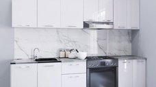 Set de Bucatarie IRIS 240 cm, 7 Elemente, Blat Termorezistent, Fronturi MDF Alb Lucios