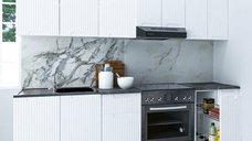 Set de Bucatarie SPACE 240 cm, 8 Corpuri, Blat Termorezistent, Fronturi MDF Alb Rustic