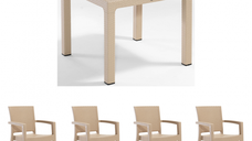 Set de gradina CLASSI cu masa 90x90 cm si 4 scaune PARIS, model ratan, cappuccino