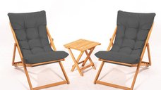 Set de mobilier pentru gradina MY005, 3 piese, gri si natural, dimensiuni 59x44x90 cm