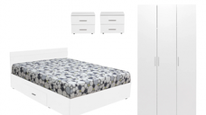 Set dormitor ALMA, 4 piese, pat 160x200 cm, dulap cu 3 usi, 2 noptiere, alb