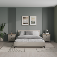 Set dormitor DOMINICA, 3 piese, pat cu somiera rabatabila 160x200 cm, 2 noptiere,  taupe + stejar silverjack - 1