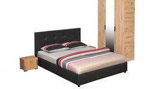 Set dormitor ECONO, 4 piese, pat 140x200 cm, dulap 3 usi, 2 noptiere, artisan + gri antracit