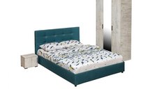 Set dormitor ECONO, 4 piese, pat 140x200 cm, dulap 3 usi, 2 noptiere, pin antichizat + turcoaz