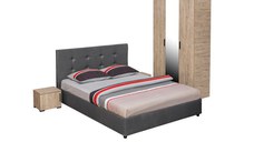 Set dormitor ECONO, 4 piese, pat 140x200 cm, dulap 3 usi, 2 noptiere, sherwood + gri