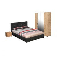Set dormitor ECONO, 4 piese, pat 140x200 cm, dulap 4 usi, 2 noptiere, artisan + gri antracit - 1