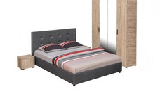 Set dormitor ECONO, 4 piese, pat 140x200 cm, dulap 4 usi, 2 noptiere, sherwood + gri