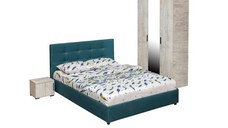 Set dormitor ECONO, 4 piese, pat 160x200 cm, dulap 3 usi, 2 noptiere, pin antichizat + turcoaz