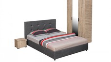 Set dormitor ECONO, 4 piese, pat 160x200 cm, dulap 3 usi, 2 noptiere, sherwood + gri