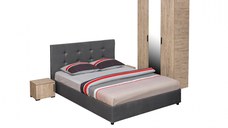 Set dormitor ECONO, 4 piese, pat 160x200 cm, dulap 3 usi, 2 noptiere, sherwood + gri