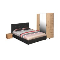 Set dormitor ECONO, 4 piese, pat 160x200 cm, dulap 4 usi, 2 noptiere, artisan + gri antracit - 1