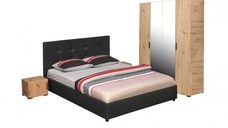 Set dormitor ECONO, 4 piese, pat 160x200 cm, dulap 4 usi, 2 noptiere, artisan + gri antracit