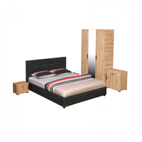 Set dormitor ECONO, 5 piese, pat 140x200 cm, dulap 3 usi, comoda, 2 noptiere, artisan + gri antracit - 1