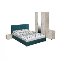 Set dormitor ECONO, 5 piese, pat 140x200 cm, dulap 3 usi, comoda, 2 noptiere, pin antichizat + turcoaz - 1