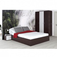 Set dormitor SIESTA, 4 piese, pat 160x200 cm, dulap 3 usi, 2 noptiere, wenge + alb - 1