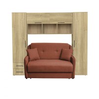 Set dormitor tineret YASMIN M1, 3 corpuri, stejar Belfast, 238x50x200 cm + Canapea GALA extensibila, 2 locuri, caramiziu, 143x98x98 cm - 1