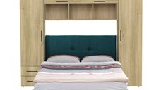 Set dormitor tineret YASMIN M1, 3 corpuri, stejar Belfast , 238x50x200 cm + Pat tapitat ECONO I, turcoaz, 140x200 cm