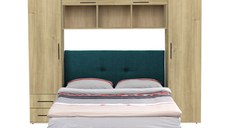 Set dormitor tineret YASMIN M1, 3 corpuri, stejar Belfast , 238x50x200 cm + Pat tapitat ECONO I, turcoaz, 140x200 cm