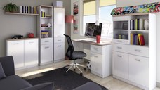 Set dormitor TOP MIX, 5 piese, birou, vitrina, 2 biblioteci, comoda, alb