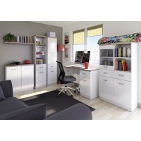 Set dormitor TOP MIX, 5 piese, birou, vitrina, 2 biblioteci, comoda, alb - 1