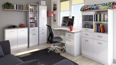 Set dormitor TOP MIX, 5 piese, birou, vitrina, 2 biblioteci, comoda, alb