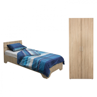 Set dulap ALMA 2 usi, 5 rafturi, sonoma, 80x52x203 cm si pat ALMA cu picioare, 90x200 cm, sonoma deschis - 1