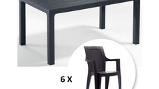 Set gradina cu masa CLASSI 90x150 cm + 6 scaune ELEGANCE 62x57x88 cm, model ratan, antracit