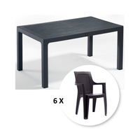 Set gradina cu masa CLASSI 90x150 cm + 6 scaune ELEGANCE 62x57x88 cm, model ratan, antracit - 1