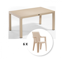 Set gradina cu masa CLASSI 90x150 cm + 6 scaune ELEGANCE 62x57x88 cm, model ratan, cappuccino - 1