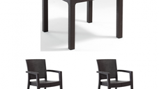 Set gradina cu masa CLASSI 90x90 cm + 2 scaune PARIS 62x58x88 cm, model ratan, maro