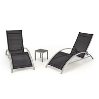 Set gradina EMBOLO cu masuta + doua sezlonguri, gri deschis + negru - 1