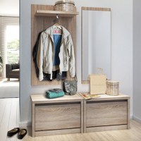 Set hol NORTON, 4 piese, 2 pantofare, cuier, oglinda,  stejar sonoma, 132x36x160 cm - 1