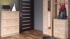 Set hol TOP MIX, 4 piese,dulap 2 usi, comoda, pantofar, cuier, stejar sonoma,  200x33x183 cm