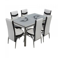 Set Lara, masa extensibila cu 6 scaune, alb, 130 165x80x79 cm - 1