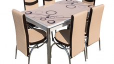 Set Lara, masa extensibila cu 6 scaune, crem, 130 165x80x79 cm