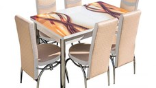Set Lara, masa extensibila cu 6 scaune, crem panglica, 130 165x80x79 cm