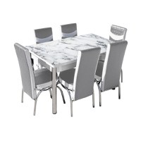 Set Lara, masa extensibila cu 6 scaune, gri marmura, 130 165x80x79 cm - 1