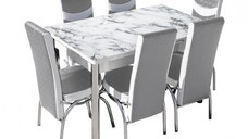 Set Lara, masa extensibila cu 6 scaune, gri marmura, 130 165x80x79 cm